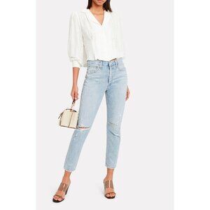 Agolde Jamie Classic High Rise  Distressed Button Fly Jeans Blue SZ 26